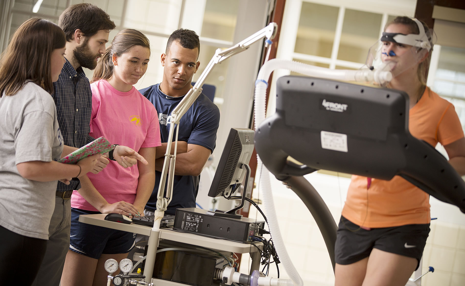 Students using a scientific treadmill