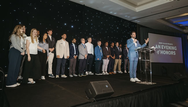 Emcee Collin McHugh with honorees and student-athletes at Evening of Honors event