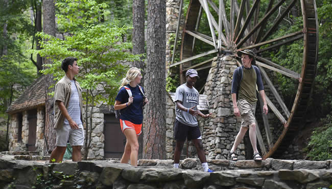 Students hiking at the Old Mill 