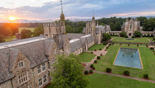 Overview of Ford Buildings at sunset