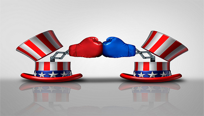 Two American hats punching each other