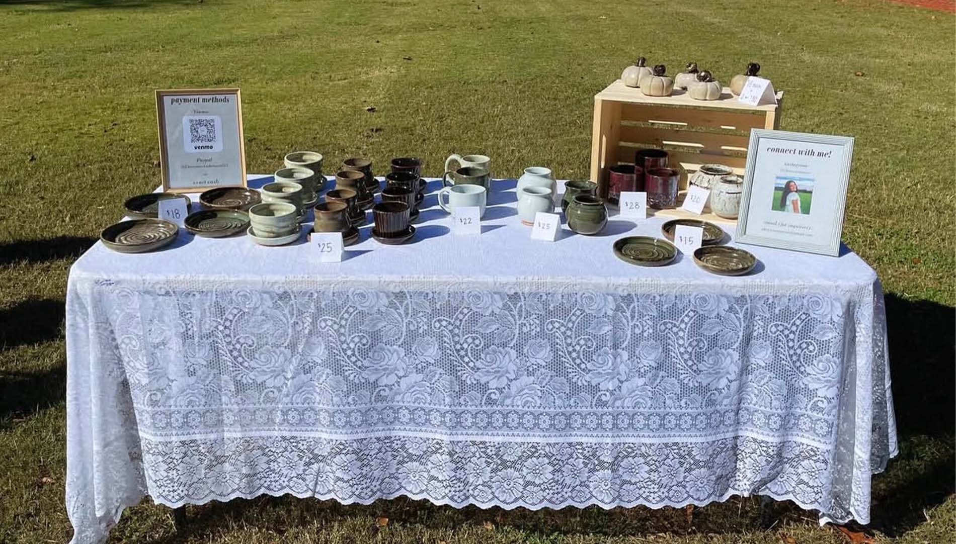 pottery on display table