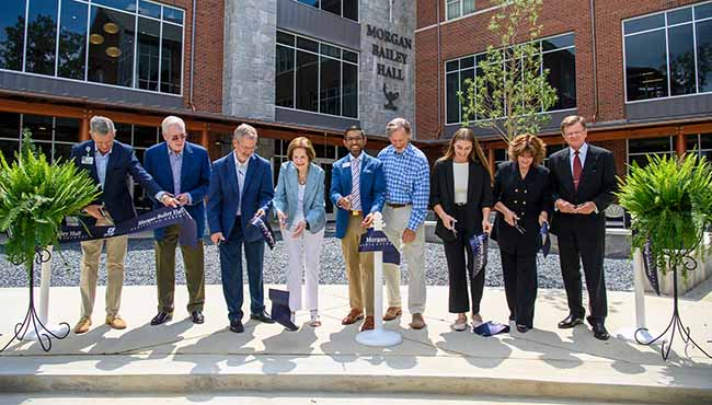 Several Berry College administrators and major donors at the Morgan-Bailey Hall dedication