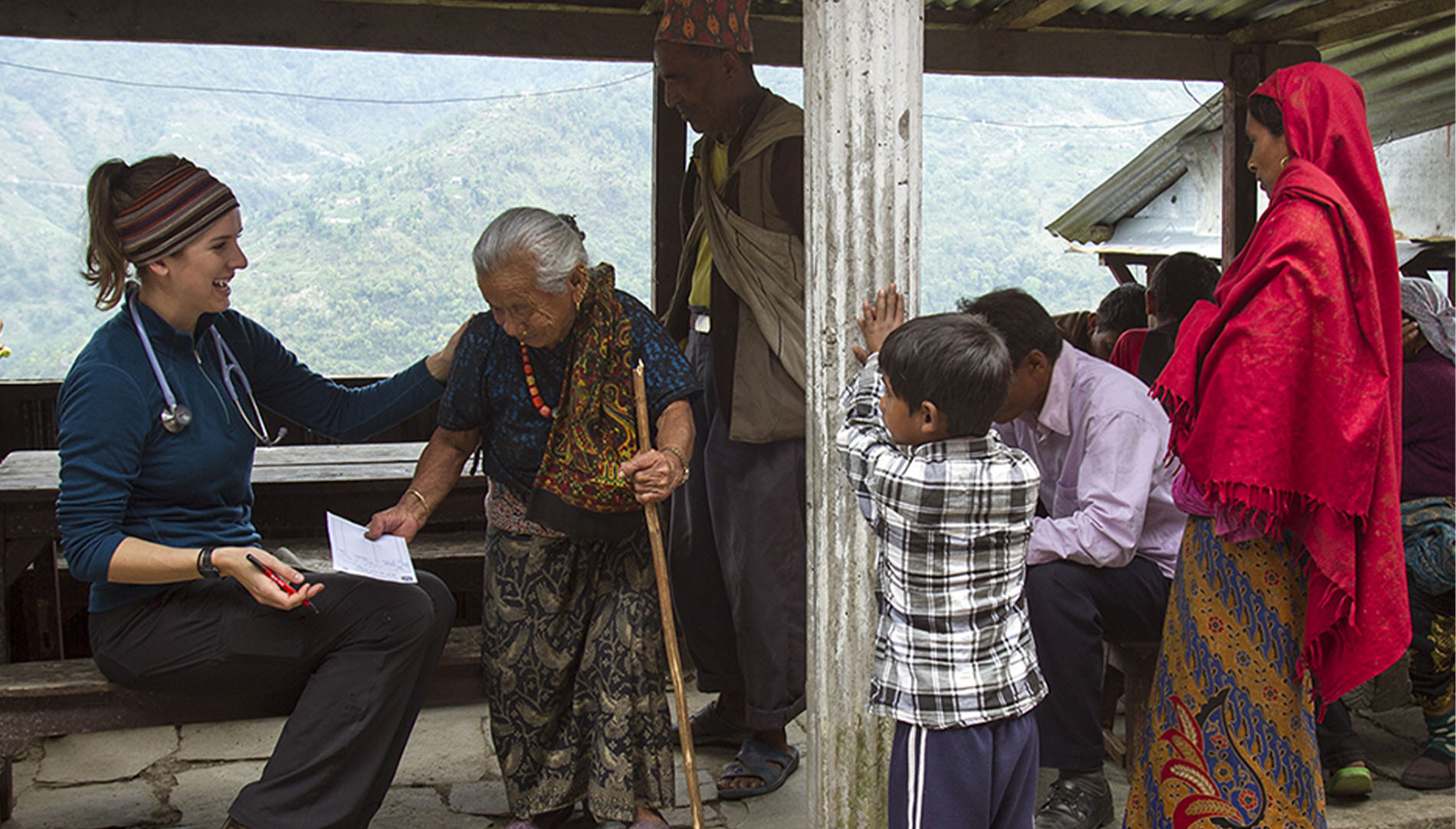 PA students with patients in Kimchee Health Camp, Ghandruk, Nepal