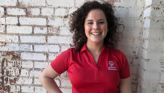 Abby Thomas wearing Special Olympics shirt